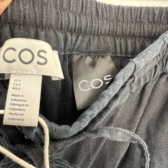 Cos Linen High Rise Straight Leg Relaxed Fit Pants In Dark Black Navy - Picture 5 of 9